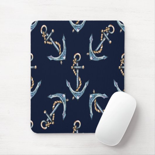 Aquarellfarben Anchors Navy Blue Mousepad (Mit Mouse)
