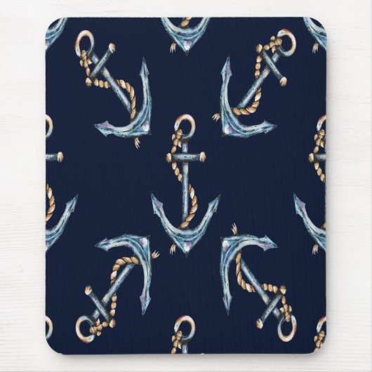 Aquarellfarben Anchors Navy Blue Mousepad (Vorne)