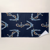 Aquarellfarben Anchors Navy Blue Strandtuch (Vorderseite)