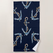 Aquarellfarben Anchors Navy Blue Strandtuch (Vorderseite)