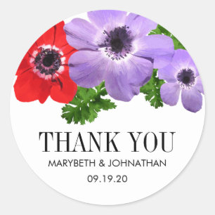 Aquarellfarben Anemone Gastgeschenk Hochzeit Runder Aufkleber