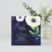 Aquarellfarben Anemone Navy Blue Brautparty Einladung (Stehend Vorderseite)