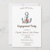 Aquarellfarben AnkerBlume Nautische Verlobung Einladung (Vorderseite)