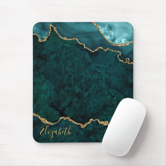 Aquarellfarben Aquamarin Goldmarble Geode Agate Mousepad (Mit Mouse)