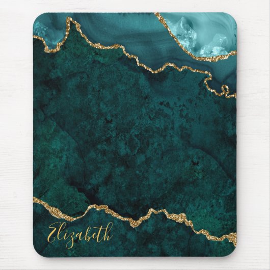 Aquarellfarben Aquamarin Goldmarble Geode Agate Mousepad (Vorne)