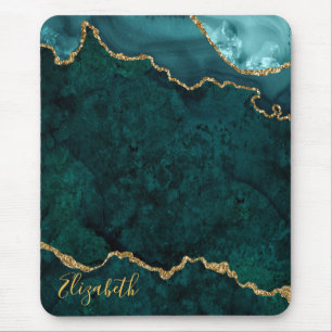 Aquarellfarben-Aquamarin-Goldmarborde-Gatter Mousepad