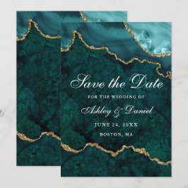 Aquarellfarben Aquamarin Goldmarmor Agate Geode Save The Date
