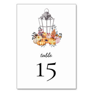 Aquarellfarben Autumn Floral Pumpkin Table Card Tischnummer