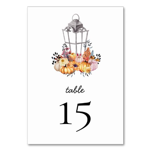 Aquarellfarben Autumn Floral Pumpkin Table Card Tischnummer (Vorderseite)