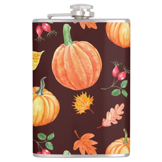 Aquarellfarben Autumn Pumpkin Floral Pattern Flachmann (Vorderseite)