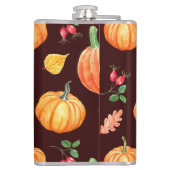 Aquarellfarben Autumn Pumpkin Floral Pattern Flachmann (Rückseite)