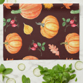 Aquarellfarben Autumn Pumpkin Floral Pattern Geschirrtuch (Gefaltet)
