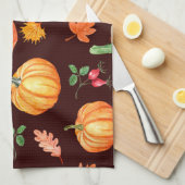 Aquarellfarben Autumn Pumpkin Floral Pattern Geschirrtuch (Viertel Falte)