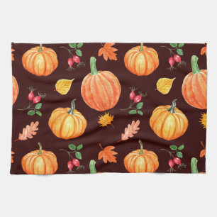 Aquarellfarben Autumn Pumpkin Floral Pattern Geschirrtuch