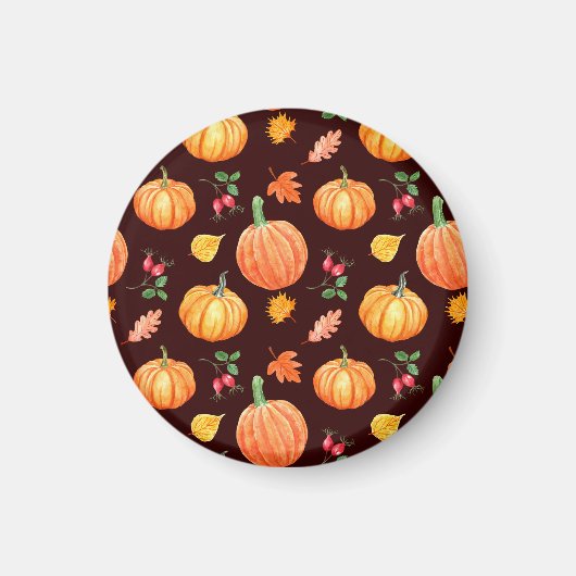 Aquarellfarben Autumn Pumpkin Floral Pattern Magnet (Vorne)