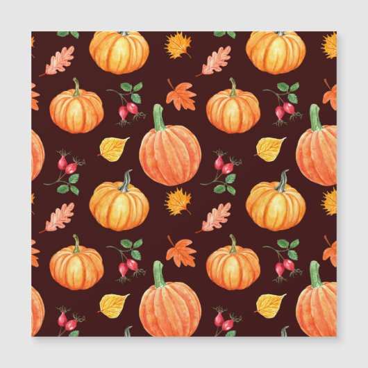 Aquarellfarben Autumn Pumpkin Floral Pattern Magnetkarte (Vorderseite)