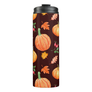 Aquarellfarben Autumn Pumpkin Floral Pattern Thermosbecher