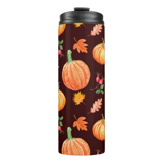 Aquarellfarben Autumn Pumpkin Floral Pattern Thermosbecher (Vorderseite)
