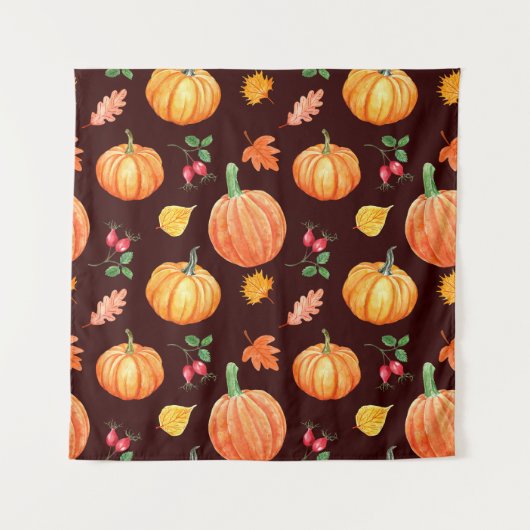 Aquarellfarben Autumn Pumpkin Floral Pattern Wandteppich (Vorderseite)