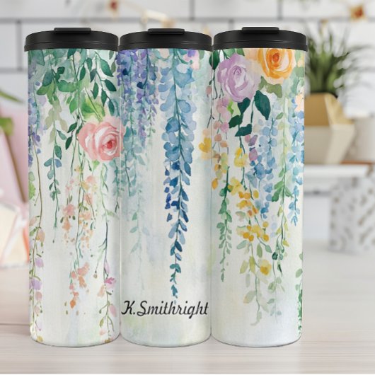 Aquarellfarben beeinflussende Pflanze mit Blume Thermosbecher