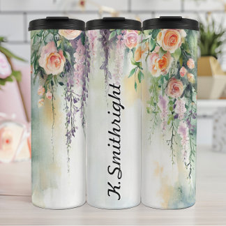 Aquarellfarben beeinflussende Pflanze mit Rose Thermosbecher