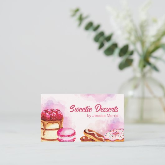 Aquarellfarben Berufliches Konditorgebäck Visitenkarte (Stehend Vorderseite)