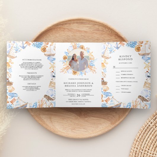 Aquarellfarben-Bilderrahmen-Hochzeit Dreifach Gefaltete Einladung