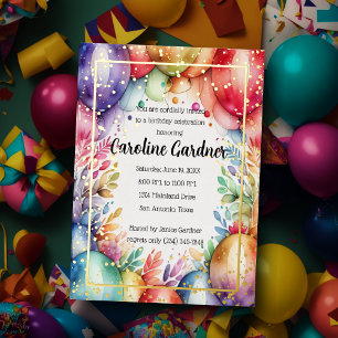 Aquarellfarben Birthday Balloons Blumenfarben Folieneinladung