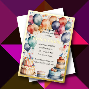 Aquarellfarben Birthday Balloons Cake Colorful Folieneinladung