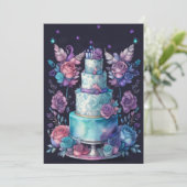 Aquarellfarben Birthday Balloons Cake Navy Lila Einladung (Stehend Vorderseite)