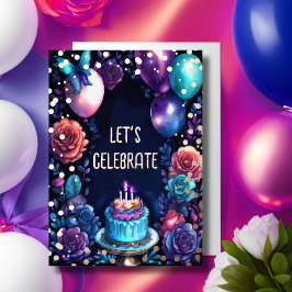 Aquarellfarben Birthday Balloons Cake Navy Lila Folieneinladung