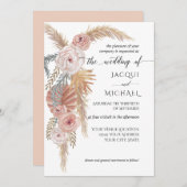 Aquarellfarben Bläschen BOHO Pampas Gras Foliage Einladung (Vorne/Hinten)