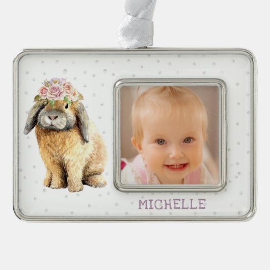 Aquarellfarben Bläschen Kaninchen Personalisierter Rahmen-Ornament Silber (Vorderseite)