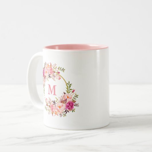 Aquarellfarben Bläschen-Rosa-Gold-Circle Monogram Zweifarbige Tasse (Vorderseite Links)