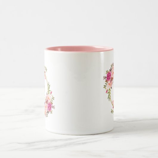 Aquarellfarben Bläschen-Rosa-Gold-Circle Monogram Zweifarbige Tasse (Mittel)