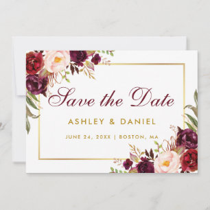 Aquarellfarben Bläserburgund Gold Save the Date B