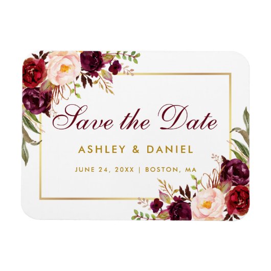 Aquarellfarben Bläserburgund Gold Save the Date Magnet (Horizontal)