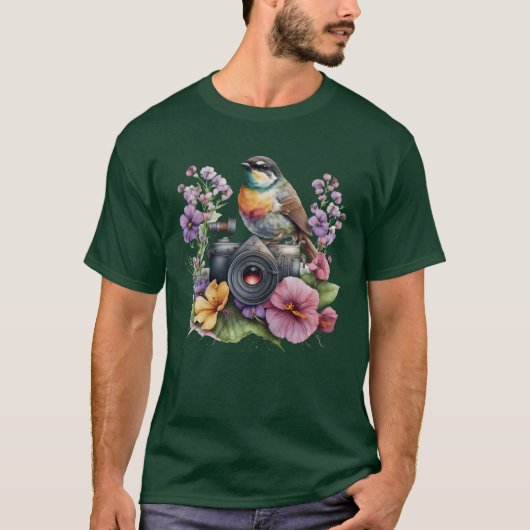 Aquarellfarben-Bläserkamera mit Vogel-komisch T-Shirt (Vorderseite)