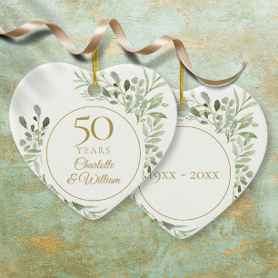Aquarellfarben Blätter 50. Hochzeitstag Keramik Ornament