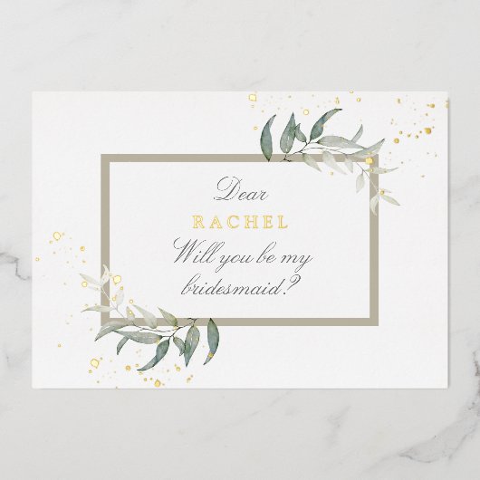 Aquarellfarben Blätter Bridesmaid Vorschlag Folie Folieneinladung (Vorderseite)