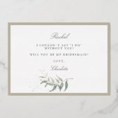 Aquarellfarben Blätter Bridesmaid Vorschlag Folie Folieneinladung (Rückseite)