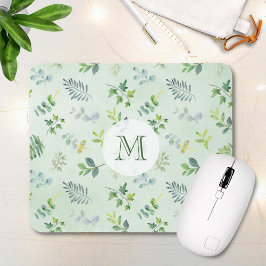 Aquarellfarben Blätter Foliage Greenery Monogram Mousepad