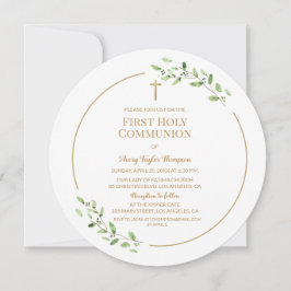 Aquarellfarben Blätter Gold Cross Erste Kommune Einladung