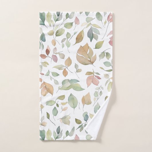 Aquarellfarben Blätter Grüne Erdtöne Badhandtuch Set (Handtuch)