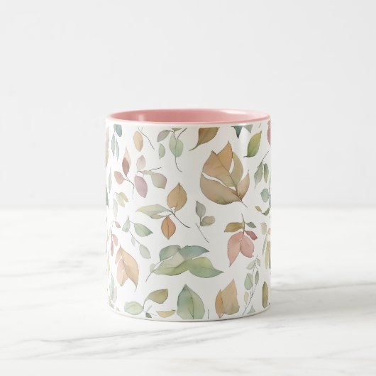 Aquarellfarben Blätter Grüne Erdtöne Zweifarbige Tasse (Mittel)