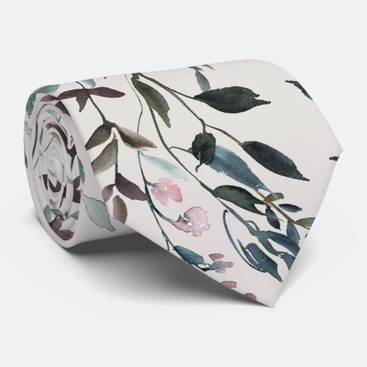 Aquarellfarben-Blätter mit Monogramm innen Krawatte (Gerollt)