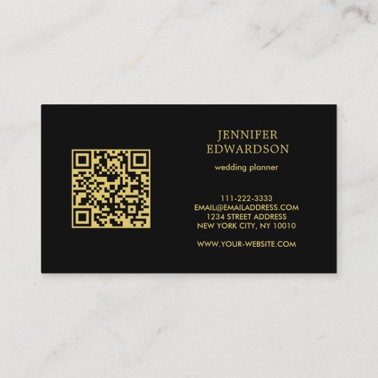 Aquarellfarben-Blätter mit schwarzem Gold QR-Code Visitenkarte (Rückseite)