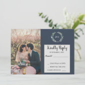 Aquarellfarben Blätter Monogramm Foto Hochzeit RSV Einladung (Stehend Vorderseite)