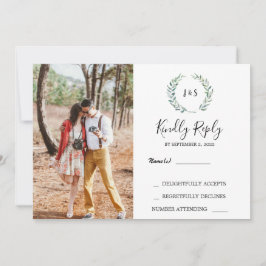 Aquarellfarben Blätter monogramm Foto Hochzeit RSV Einladung