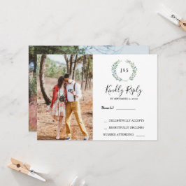 Aquarellfarben Blätter monogramm Foto Hochzeit RSV Einladung